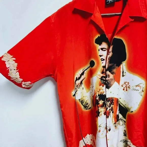 Elvis Presley vintage rare button front Hawaiian photo shirt Large - Picture 3 of 11